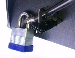 Scissor hasp locked in the back of a monitor